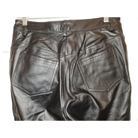 NWT Vintage Lew Magram 5 Pocket Leather Pants Black Lined Straight Leg Size 6 - Picture 5 of 10